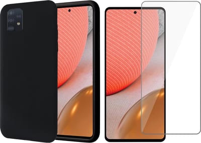 Hoesje geschikt voor Samsung Galaxy A72 - Fluweelzachte Backcover - Zwart - Met Screenprotector
