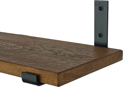 GoudmetHout® Wandplank Industrieel - 180 x 25 cm Muurplank - Donker Eiken Hout - Decoratie Wandrek & Boekenrek - Hangplank Keuken - Wall Shelf + 2 Mat Zwarte Plankdragers van Staal