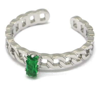 Ring Schakels - Zirkonia - RVS - One Size - Zilverkleurig en Groen