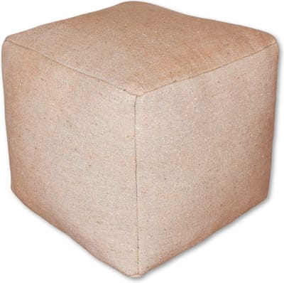 Poufs&Pillows Vierkante Poef - Handgemaakt - Beige - Gemaakt uit Wol en Katoen - Poef van stof - 40x40x35 cm