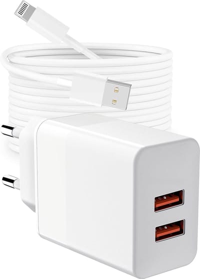 USB Adapter met Oplader Kabel 2 Meter - Geschikt voor iPhone 7,8,X,SE - Wit