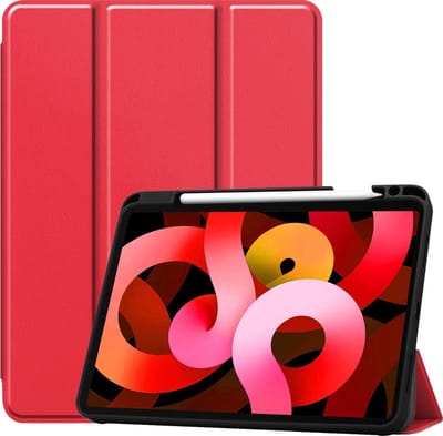 Hoesje Geschikt voor Apple iPad Air 4 (2020) - 10.9 inch - 4e Generatie - Dun & Stevig - Trifold Bookcase - Hard Cover Case - Met Uitsparing Geschikt voor Apple Pencil - Hardcover Book - Tablet Hoes - Rood