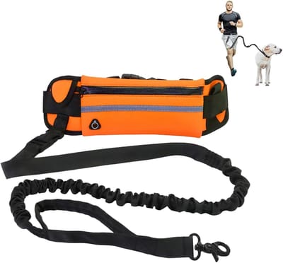 Hands Free Hondenriem Voor Hardlopen Wandelen, Hondenriem Met Verstelbare Bungee Taille En Buidel Voor Middelgrote Honden (Color : Oranje)