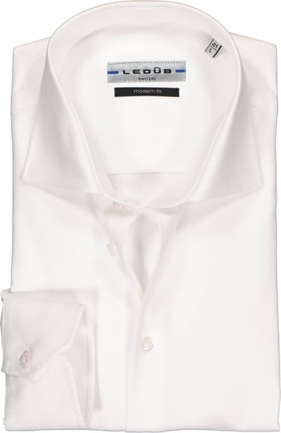 Ledub modern fit overhemd - wit twill - Strijkvriendelijk - Boordmaat: 40