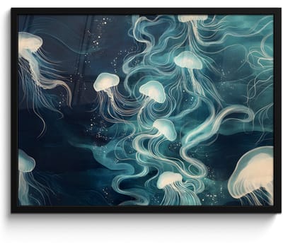 Poster in lijst - Fotolijst 70x50 cm - Posters - Kwallen - Zee - Wit - Golven - Posterlijst zwart - Decoratie - Wanddecoratie woonkamer - Muurdecoratie slaapkamer