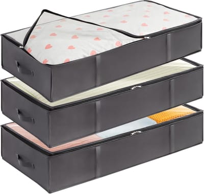 Famanu – Opbergtas voor onder het bed, 90L capaciteit, 39,4 x 19,7 x 7,1 inch, met doorzichtig venster en versterkte handgrepen