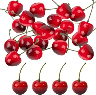 20 Stuks Neppersen Kersen Decoratie - Realistische Kunstmatige Kersen voor Tafel, Fruitkom en DIY Projecten