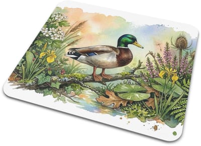 Muismat "Aquarel Series" Hollands Water met Wilde Eend Woerd tussen Waterlelies & Bloesem - Rustieke Deskmat voor Kantoor Inrichting - Uniek Cadeau voor haar: Vrouw, Vriendin & Collega - Natuurlijke Bureau Decoratie