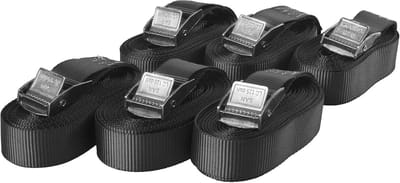 Spanbanden met klemsluiting 6 stuks - Belastbaar tot 250 kg - 6 m x 25 mm - Eendelig - Zwart - Perfect voor Ladingbeveiliging