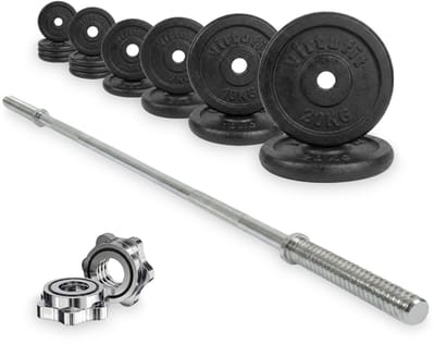 VirtuFit Gietijzeren Halterset - 90 kg - Volledige set - Incl. Halterstang, Halterschijven en Veerclipsluitingen