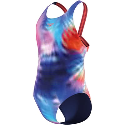 Speedo Print Leaderback 1P Meisjes - Chloorbestendig Badpak Meisjes - Kleurvast Zwempak Meisjes - Sportbadpak Meisjes met Leaderback-Rug - Roze/Blauw - 152
