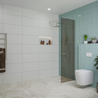 FugaFlow Eccelente Vetro inloopdouche badkamer - 60x200cm - rookglas - wandarm - geborsteld RVS