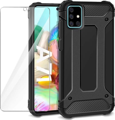 Hoesje Geschikt voor: Samsung Galaxy A71 Heavy Duty - Zwart + Tempered Screenprotector