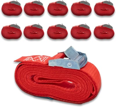 250 daN Spanbanden met Klem voor Dakdrager en Omsnoering - 25 mm x 2,5 m Rood Polyester