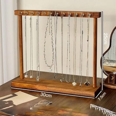 Sieraden Organizer Display Standaard Massief Hout Ketting Hanger Aanrecht Rek Voor Kettingen Oorbellen Armbanden Vitrine Opbergrek 12hooks brown