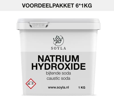 Natriumhydroxide - 6*1 KG - Sodium Hydroxide - Caustic Soda - Bijtende Soda - Natriumhydroxide Voor Zeep - Ontstopper - Afvoerontstopper