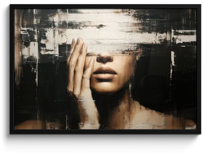 Poster in lijst - Fotolijst 90x60 cm - Posters - Hand - Gezicht - Strepen - Abstract - Posterlijst zwart - Decoratie - Wanddecoratie woonkamer - Muurdecoratie slaapkamer