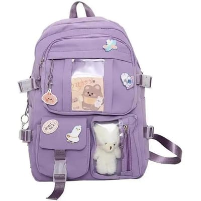 Preppy Schooltas Studentenrugzak Nylon Leuke Meisjesrugzak Badgehanger Reistas Schooltas 16 inches