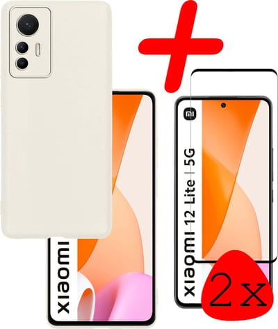 Hoesje Met 2x Screenprotector - Geschikt voor Xiaomi 12 Lite - Sterk & Shockproof - Back Cover - Siliconen Case - Telefoon Hoes - Wit