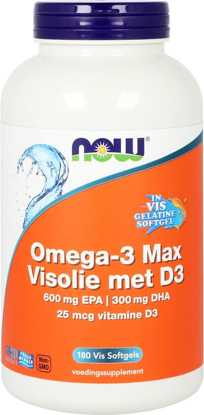 NOW Omega 3 Max Visolie met D3 600mg EPA & 300mg DHA 600mg EPA & 300mg DHA - 180 softgels