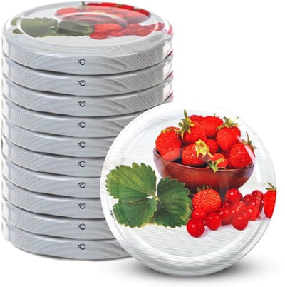 KADAX Schroefdeksel fi66 mm, reservedekselset van metaal, inmaakdeksel geschikt voor 200 ml en 315 ml potten, twist-off-deksel met 4 vergrendeltanden, deksel (zomervruchten, 10 stuks)