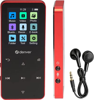 Denver MP3/MP4 Speler - Bluetooth - Shuffle/Repeat - SD kaart tot 128GB - Incl. oordopjes - Dictafoon - MP1830R - Rood