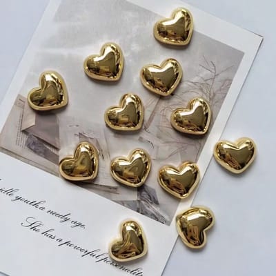 TLVX 10 stuks Kleine 3D Goud Glimmende Hartjes Magneten / Leuke Koelkastmagneten / Foto Magneet / Speel- & Leer / School / Kaart / Whiteboard / Valentijn / Boodschappenlijst / Notitie / Memo bord / Schoolbord / Magnetisch / Love You Magneetjes