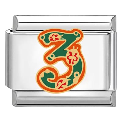 Quiges - Schakel - Bedel - 9mm - charms - Kleurrijk - Number 3 - Geschikt voor - armband - Schakelarmband - italy bedels armband