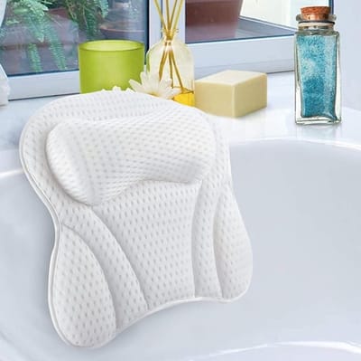 Igoods Luxe Badkussen - Home Spa Badkussen - Hoofd/nek/rug en schoudersteun - Thuisspa - Badkussen met 6 zuignappen - Luxe Badaccessoire - Wit