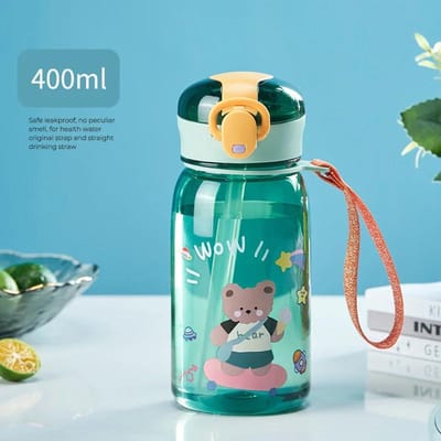 400ML Kinderbeker met Rietje Draagbaar Buiten Reizen Trekkoord Waterbeker Lekvrije Waterfles Drinkgerei Schattige Plastic Mok 400ml