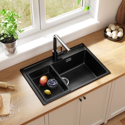 Anycee Max Spoelbak voor keuken 70x46CM - Granieten Spoelbakken - Spoelbak Keuken Zwart - Spoelbak met Afdruiprek