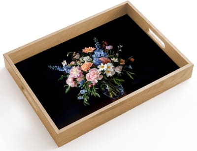 Dienblad hout 40x30 cm - Schootdienblad - Pastel - Bloemen - Glazen - Vaas - Borrelplank rechthoek - Plateau dienbladen