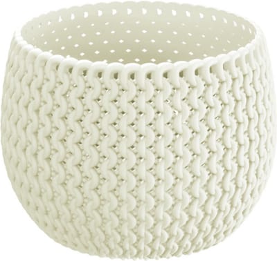 Plantenpot/bloempot kunststof dia 14,5 cm en hoogte 11 cm in het creme wit voor binnen/buiten