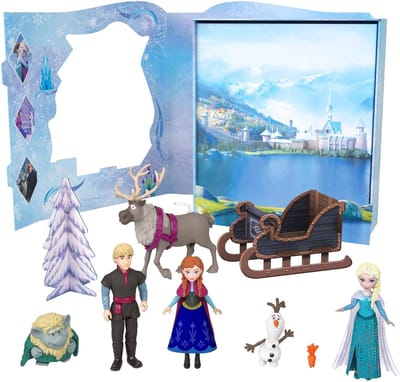 Mattel Disney Frozen Stories-set met 6 essentiële personages, minipoppetjes, figuren en accessoires, kinderspeelgoed, vanaf 3 jaar