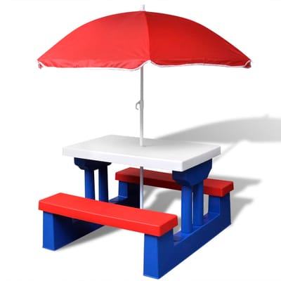 vidaXL - Kinderpicknicktafel - met - banken - en - parasol - meerkleurig