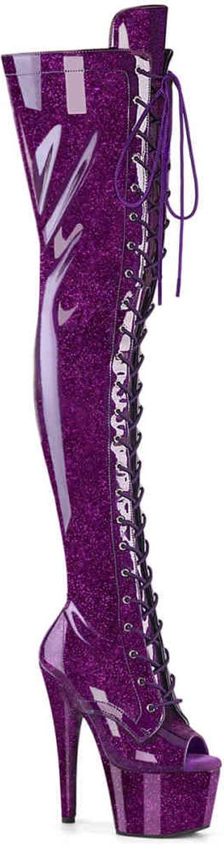 Pleaser - ADORE-3021GP Plateau Overknee Laarzen - US 7 - 37 Shoes - Paars