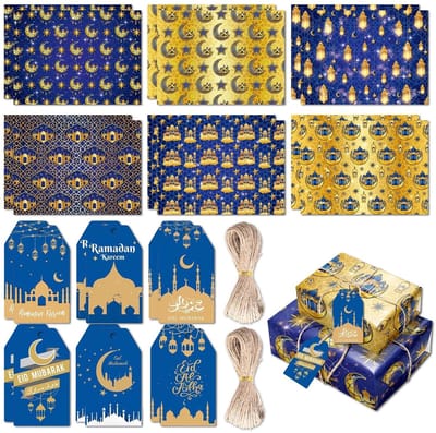 Allecto - Eid Mubarak Cadeaupapier Set - Islamitische Decoraties - 12 Vellen - Perfect voor Ramadan en Feestdagen - Verschillende Patronen