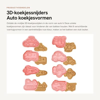 Dailygoods- Koekjessnijder 8 Stuks - 3D Koekjes Vormen - Auto/V voertuigvorm - Kunststof - Herbruikbaar - Eenvoudig te Reinigen - Koekjesvorm