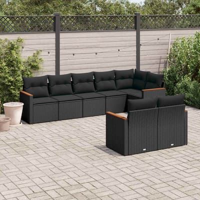 vidaXL - 8-delige - Loungeset - met - kussens - poly - rattan - zwart