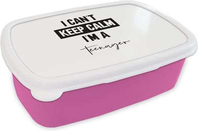 Broodtrommel Roze - Lunchbox - Brooddoos - Kind - Quotes - Zwart - Wit - I can't keep calm i'm a teenager - 18x12x6 cm - Kinderen - Meisje
