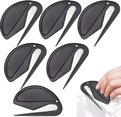Letter Opener - 6 Pcs Briefopener - Foil Cutter met Metalen Blade - Plastic Slitter Efficiënte Mail Opener Tool voor Verpakking - Mail en Papier Snijden - Zwart