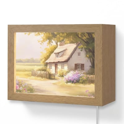 Wandlamp 20x15 cm - Oplaadbaar - Huisje - Hout - Bloemen - Wandlampen binnen woonkamer - Slaapkamer lamp met kabel - Decoratieve nachtlamp - Vloerlamp snoer