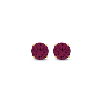 New Bling 9NBG-0574 Gouden Oorknopjes met Zirkonia 5mm - Rood - Rond - 14 Karaat - Goud