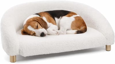 Hondenbed – Sofa hond – Sofa kat – Flamingo Dorado Halfrond Wit – 77 x 50 x 27 cm – houten pootjes – afwasbaar