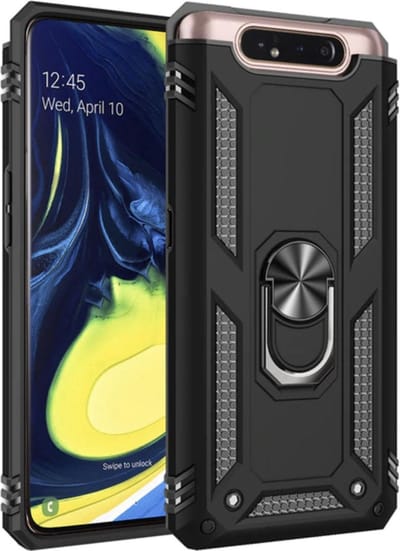 Geschikt voor Luxe Magnetische Back cover voor Samsung Galaxy A80 - Zwart - TPU - Magnetisch voor autohouder - Kickstand