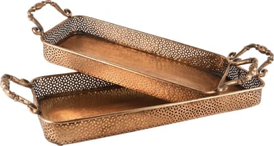 Dekoratief | Set 2 dienbladen, rechthoek, koper, metaal, 56x23x10cm | A245154
