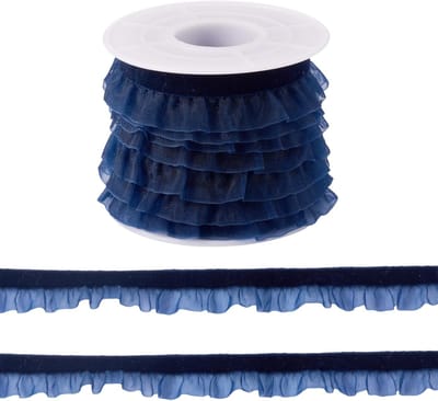 5 Yards Organza Ruches Geplooide Kant Trim Fluwelen Lint Elastische Fluwelen Organza Lint Trimmen Voor Diy Naaien Ambachten Gift Pakket Bruiloft Decor Pruisisch Blauw