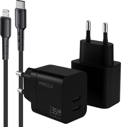 Usb C adapter 2 poorten lader met usb C kabel geschikt voor iPhone iPad Lightning kabel - 1 meter - Snellader