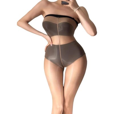 Dames 8D Open Kruis Glanzende Shaping Bodystocking Glanzende Olie Kousen Anti-Haak Panty Sexy Lingerie Maillots Closed Crotch S-XXL gray