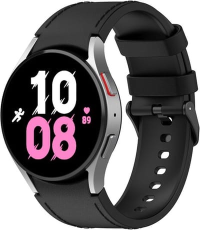 By Qubix - leer + siliconen bandje 20mm - Maat: small - Zwart - Geschikt voor Samsung Galaxy Watch 7 (40 & 44mm) - Galaxy Watch FE - Galaxy Watch 6 - Galaxy Watch 6 Pro - Galaxy Watch 5 - 5 Pro - Galaxy Watch 4 - 4 Classic